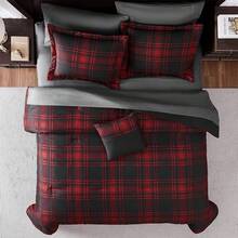King Comforter Set, Classic Red Black Plaid-Piece Bedding Set, Farmhouse Lightweight All-Season Bed In A Bag With Sheets, Pillowcases & Shams, Home Decor - 紅色 - 查看 3