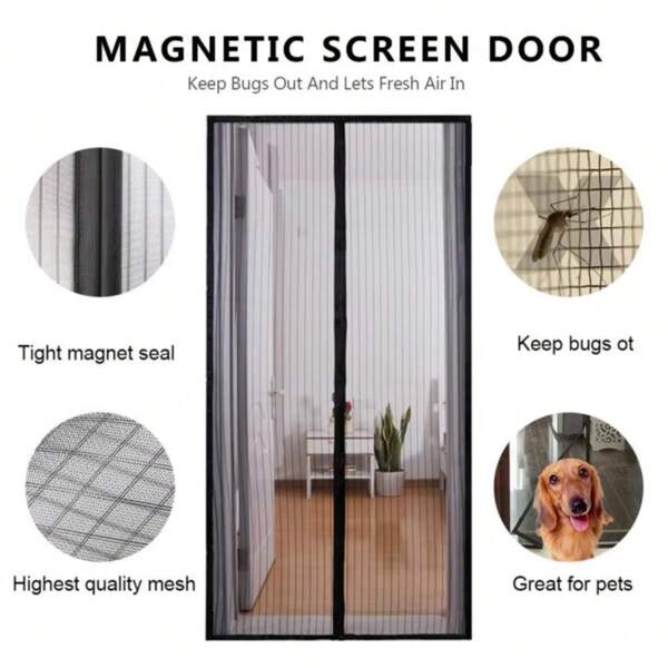 New Magnetic Fly Screen Door Curtain, Full Magnetic Strip, Self-Adhesive, Suitable For Living Room, Bedroom, Prevents Mosquitoes, No Drill Required, Curtain Divider, Summer
