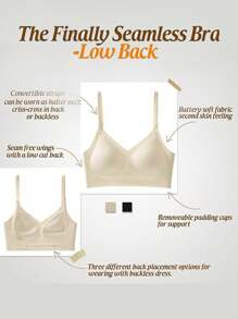 Sujetador sin costuras, sin espalda y sin tirantes para mujer - Taza delgada y transpirable, tirantes ajustables y convertibles, soporte ligero (ideal para talla A/B) - Boda, vestido formal, camiseta interior, ropa de verano, lencería nupcial