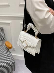 时尚纯色褶皱手提包，云朵包，褶皱包，鳄鱼纹，大容量，时尚女士手提包，适合购物、钱包、逛街、年轻女性、大学生、新手、白领。非常适合办公室、大学、工作、商务、通勤、户外活动、旅行和郊游 - 白色 - 查看 6