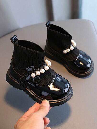 1 Pair Fashion Pearl Decor New Student Flat Anti-Slip Short Boots, Casual Wear, Student Ball, Infant Soft Bottom Prewalker Ankle Boots