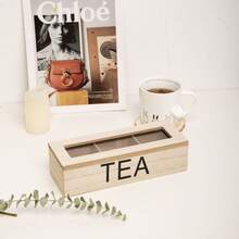1 件木制茶包收纳盒，带分隔隔层和防尘盖 - 桌面收纳盒 - 彩色 - 查看 4