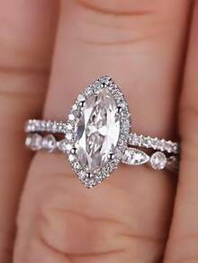 2 件套迷人方晶锆石戒指，适合女士，情人节礼物，结婚周年派对珠宝