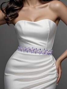 1件简约腰带，热带印花优雅水钻花朵装饰腰链，银色情人节配饰 - 銀色 - 查看 10