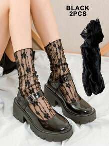 1/2/3 Pairs White Lace Socks For Women, Suitable For Mary Jane Shoes, Mid-Calf Socks With Mesh Lace Trim, Summer Knee-High Socks, Thin For Summer, Ladies Socks, Cute Socks, Girls Socks, Suitable For Spring, Autumn And Winter, Mesh Breathable Details, Moisture-Wicking, Soft And Smooth, Suitable For Various Occasions Like Festivals, Sports, Casual, Business, Can Be Worn Year-Round