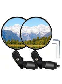 2pcs/Set Bicycle Mirrors, Handlebar End Bike Rearview Mirrors 360 Degree Adjustable Convex Glass Lens For Mountain & Road Bikes, High Definition Convex Mirror, Riding Rear View, With Hex Wrench For Easy Installation