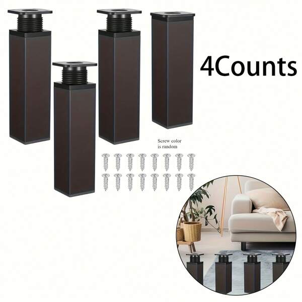 4 pièces Pieds de meuble en aluminium réglables - Pieds en métal noir moderne pour canapés, lits, chaises et armoires