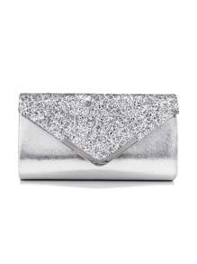 Women's Fashion Versatile Sparkling Elegant Clutch Handbag, Evening Bag, Chain Shoulder Bag, Dress Bag, Water Droplets Crystal Tassel Long Pendant Necklace Earrings 4pcs Set, Party Jewelry Accessories