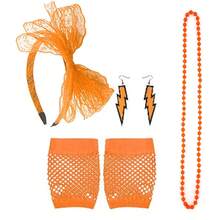 1/6件套80年代霓虹色性感短款渔网手套、耳环、项链、蕾丝发带，趣味角色扮演派对服装，化妆舞会配饰，复古休闲 - 多色 - 查看 10