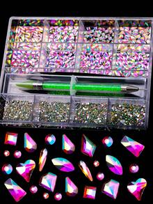 Juego de 12 rejillas con diamantes de cristal 3D brillantes de colores mixtos para decoración de uñas, accesorios de joyería de moda para decoración de uñas, accesorios de decoración para diseño de uñas de fiesta y baile
