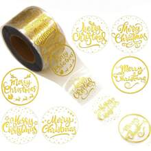 500pcs/Roll Gold Foil Christmas Stickers, 1 Inch Round Plastic Seals, Matte Finish, Disposable, Merry Christmas & Snowflake Design, For Envelope Sealing, Card Making And Holiday Decoration, 6 Patterns Room Decor Home Decor Wall Decor Wall Stickers Wall Sticker Funny Stickers Personalised Stickers Scrapbook Supplies Scrapbook