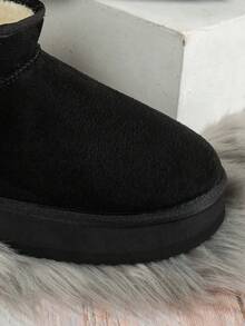 Women's Solid Color Casual, Warm, Lightweight And Comfortable Thick-Soled Short Snow Boots For Autumn/Winter - Black - View 4