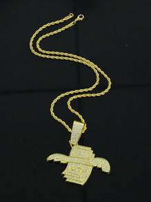 1 Set de joyería para hombre con colgante con signo de dólar con alas todo cubierto de rhinestone, reloj, pulsera, conjunto de joyería de lujo y glamoroso, accesorio de moda brillante