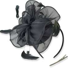 1 Stück Fascinator Hut Teezeremonie Kopfschmuck mit Bändern, Federn auf Haarband und Clip für Mädchen und Frauen, Haaraccessoire