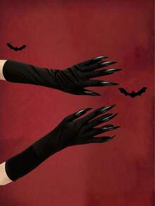 4 Peças Luvas de Bruxa Pretas de Unhas Longas para Fantasia de Halloween, Acessórios de Cosplay, Decoração Doméstica, Decoração de Halloween, Decoração de Outono, Decoração de Quarto, Decoração de Outono