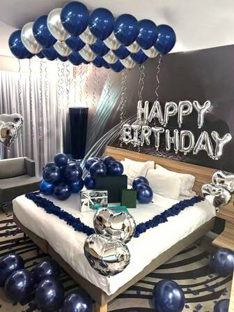 Set de 42 globos de cumpleaños, globos de letra plateada de 16" y globos de corazón de helio de 18" apropiados para la decoración de fiestas de cumpleaños