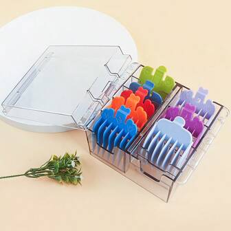 1pc Clear Acrylic 8 Slot Limiting Comb Storage Box, Hair Salon Male Oil Head Haircut Gradient Card Ruler Display Stand, Electric Clipper Positioning Comb Organizer (Only The Storage Box, No Ruler Included),Back To School,Travel Holiday Essentials,Hair Accessories For Women