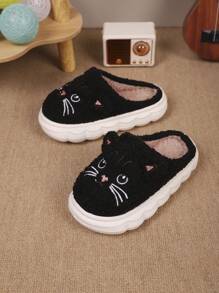 1 par de zapatillas de casa para niños y niñas con suela suave, de peluche gruesa y de unicolor de moda