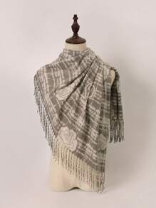 1pc Flower Print Casual Polyester Scarf, Suitable For Winter