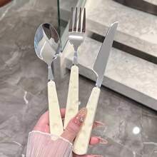 3 pezzi posate in acciaio inossidabile, coltello, forchetta e cucchiaio, set di posate, coltello da bistecca a forma di formaggio e forchetta, cucchiaio da dessert, forchetta, posate occidentali con manico in ceramica imitation