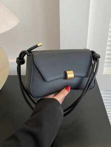 Vintage Lightweight Business Casual Black Flap Bag, Vintage Knotted Detail, PU Material, Suitable For Teenage Girls, Women, College Students, Young Professionals, And Office Workers, Perfect For Office, University, Work, Business, Commuting, Outdoor Activities, Travel, And Hiking - Multicolor - View 3