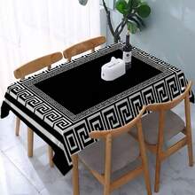 1 pieza Mantel rectangular con estampado floral vintage, mantel de poliéster para mesa de comedor y mesa de café, decoración para fiesta festiva - Negro - Ver 4