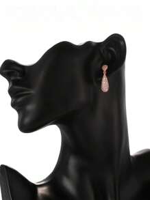 1 Pair Rhinestone European & American Luxury Palace Style Teardrop Earrings For Women, Bridal Jewelry