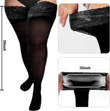 Ligueros extra grandes de madera de luna para mujeres, medias hasta el muslo de 55 deniers, semitraslúcidos con parte superior de encaje de silicona que se mantienen arriba, lencería y pantimedias