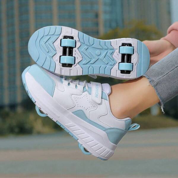 1 par de zapatos patines de cuatro ruedas para adolescentes, niñas y niños, zapatillas de skate con ruedas que pueden usarse tanto para caminar como para patinar en línea