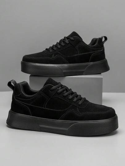 Men's Minimalist Style Solid Color Patchwork Lace-Up Low-Top Sneaker, Versatile Casual Outdoor Daily Comfort Shoes, Ideal For Jeans Sports Matching