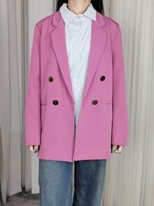 女士休闲宽松双排扣西装外套，翻领设计，长袖，优雅时尚，适合约会、派对、婚礼、圣诞节、万圣节、春季、狂欢节、海滩、生日等场合。 - 紫粉紅色 - 查看 3