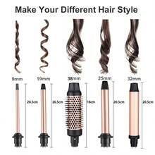 5 合 1 可互换卷发器，包括 32 毫米、25 毫米、19 毫米、9 毫米、38 毫米卷发棒，2 种加热设置，带 1 个防护手套 - 英規插(220-240V) - 查看 2