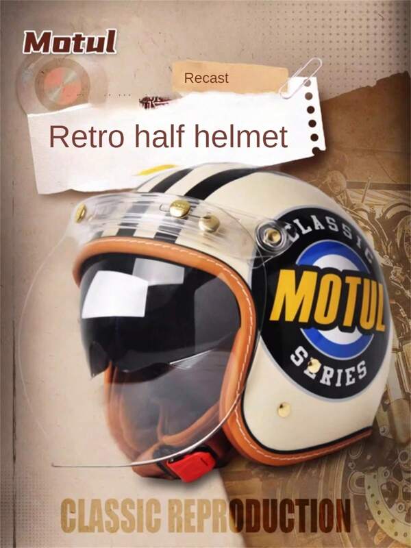 AD Capacete de motocicleta estilo retrô com lente interna anti-UV Moto Casco capacete de pilotagem externo