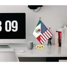 TLL  Mexico USA Friendship Desk Flag With Golden Base12 Inch Tall Small Mexican Indoor Banner Tiny Printing Decor For Office Home TableTLL