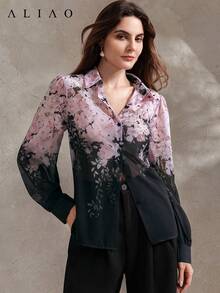 Aliao 高端印花长袖透视衬衫，度假风，春季女装，纽扣衬衫，情人节，派对上衣，优雅女士衬衫，夏季女装度假装 - 彩色 - 查看 5