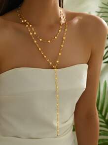 1pc European Style Luxury Hollow Heart Layered Tassel Y-Shaped Necklace For Women
