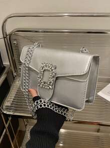 Bolso bandolera con decoración de strass, mini bolso de cadena para el hombro, bolso de mano brillante y monedero cuadrado para mujer