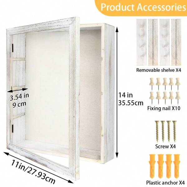 Front Open Memorial Shadow Box Frame With Reinforced Glass And Linen Backboard, Example Flowers, Pictures, Championship Rings, MEDALS, Coins, Pin Collection And More, Suitable For Use As Room Decoration