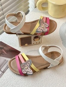 A Pair Of Sweet And Colorful Girl Sandals With Butterfly And Pearl Decorations, A Versatile Summer Casual Style - Multicolor - View 4