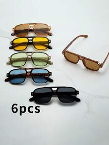 6 件套男士经典方形双桥简约个性时尚眼镜（适合驾驶、旅行、休闲、度假、户外运动、日常使用）返校时尚学院风