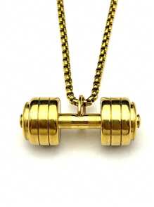 Colar com pingente de haltere fitness hip pop, masculino e feminino, em aço inoxidável, dourado, com pingente de rapper, joia esportiva, presente