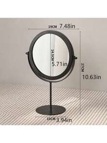 1pc Desktop Makeup Mirror, Simple Portable Rotating Metal Frame Vanity Mirror, Single-Sided - Black - View 5