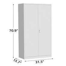 Storage Metal Cabinet 71" With Doors And 4 Shelves Adjustable 4 Adjustable Feet And Lock Tall Storage Cabinet For Pantry Garage Craft Bedroom Office Shop - White - View 2
