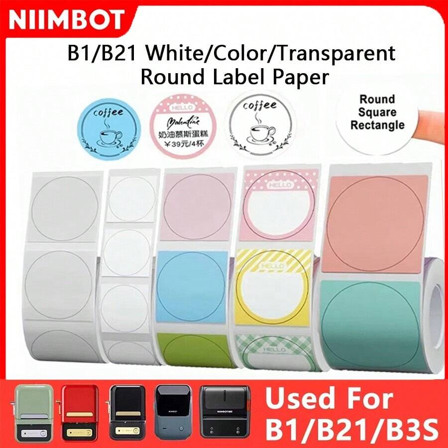 Niimbot Thermal Label White/ Cable/Color/Transparent Round Sticker Adhesive Waterproof For B1/B21/B3S Mini Printer Label Maker Sticker - Multicolor - View 1