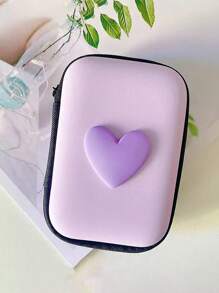 1 pieza Bolsa de almacenamiento portátil con forma de corazón de material EVA, adecuada para organizar cables/auriculares/cargadores/pequeños accesorios digitales/monedas