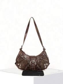 Dedoo Geantă crossbody vintage ușoară și portabilă pentru femei: Poșetă de motocicletă din piele vegană, în stil punk și gotic Y2K, cu nituri, lanțuri metalice și curea reglabilă - Accesorii pentru adolescenți, studente, modă stradală, concerte, festivaluri de muzică și ținute edgy., Geantă în stilul modei anilor 2000 pentru femei