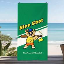 1 Stück Mikrofaser Strandtuch Muster mit Cartoon Bär beim Baseballspielen Muster, geeignet für Yu Haibin Urlaub, Schwimmbad, Surfen, Körpertrocknung, Bettwäsche, Yoga und Camping, bequem, leicht und vielseitig.