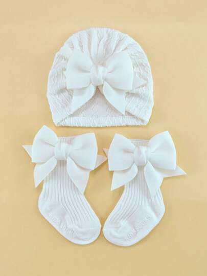 طقم سروال وقبعة مطاطية للمواليد الجدد، قبعة عقدة فراشة للأطفال من 0-6 أشهر، طقم قبعة ناعمة وعصابة رأس جميلة للرضع