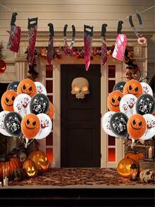 1 套万圣节恐怖派对气球，12 英寸血手印骷髅南瓜气球，适用于万圣节主题派对，适用于万圣节派对装饰，万圣节恐怖乳胶气球，适用于节日主题派对吸血鬼用品，家居装饰，万圣节活动装饰气球，背景墙装饰，花园装饰气球，