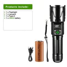 25-Jahre-Neu Outdoor 1000M Ultra-Helle Weitreichende LED Taschenlampe mit visuell digitaler elektrischer Anzeige, 30 W Hochleistungs-Docht mit langanhaltend Akku, Suchscheinwerfer mit Teleskopfunktion, 3-stufige Helligkeitsregelung für Camping, Wandern, Abenteuer und Erste-Hilfe-Beleuchtung